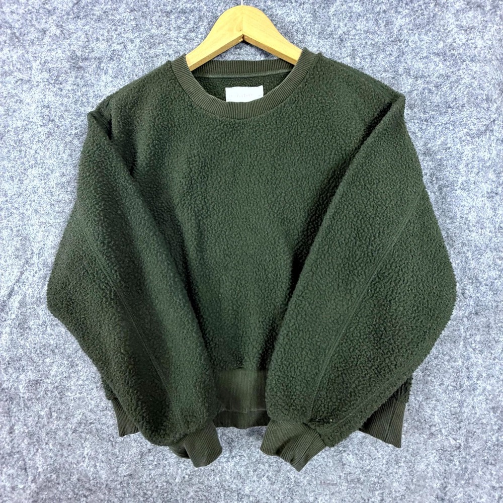 Everlane Renew Fleece Sweater Women XS Green Stretch Crewneck Cozy Warm Pullover